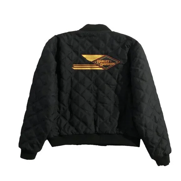 Vtg Harley Davidson Jacket Unisex XL Black Insulated Quilted Reversible Bomber